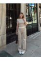 Crop pantolon biyeli takım bej