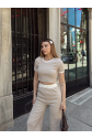 Crop pantolon biyeli takım bej