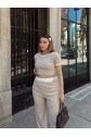 Crop pantolon biyeli takım bej