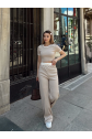 Crop pantolon biyeli takım bej