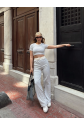 Crop pantolon biyeli takım gri