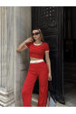 Crop pantolon biyeli takım kırmızı