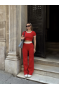 Crop pantolon biyeli takım kırmızı