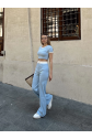 Crop pantolon biyeli takım mavi