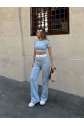 Crop pantolon biyeli takım mavi