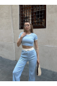 Crop pantolon biyeli takım mavi