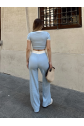 Crop pantolon biyeli takım mavi