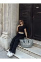Crop pantolon biyeli takım siyah