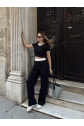 Crop pantolon biyeli takım siyah