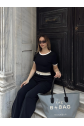 Crop pantolon biyeli takım siyah