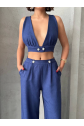 Crop pantolon keten takım s255012