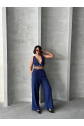 Crop pantolon keten takım s255012