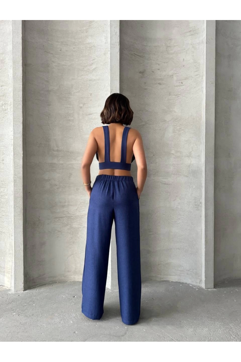 Crop pantolon keten takım s255012