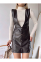 Deri jile elbise kahve w24796