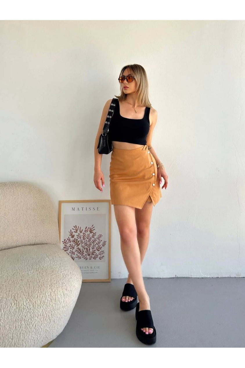 Dört çıtçıtlı gabardin şort etek s249001