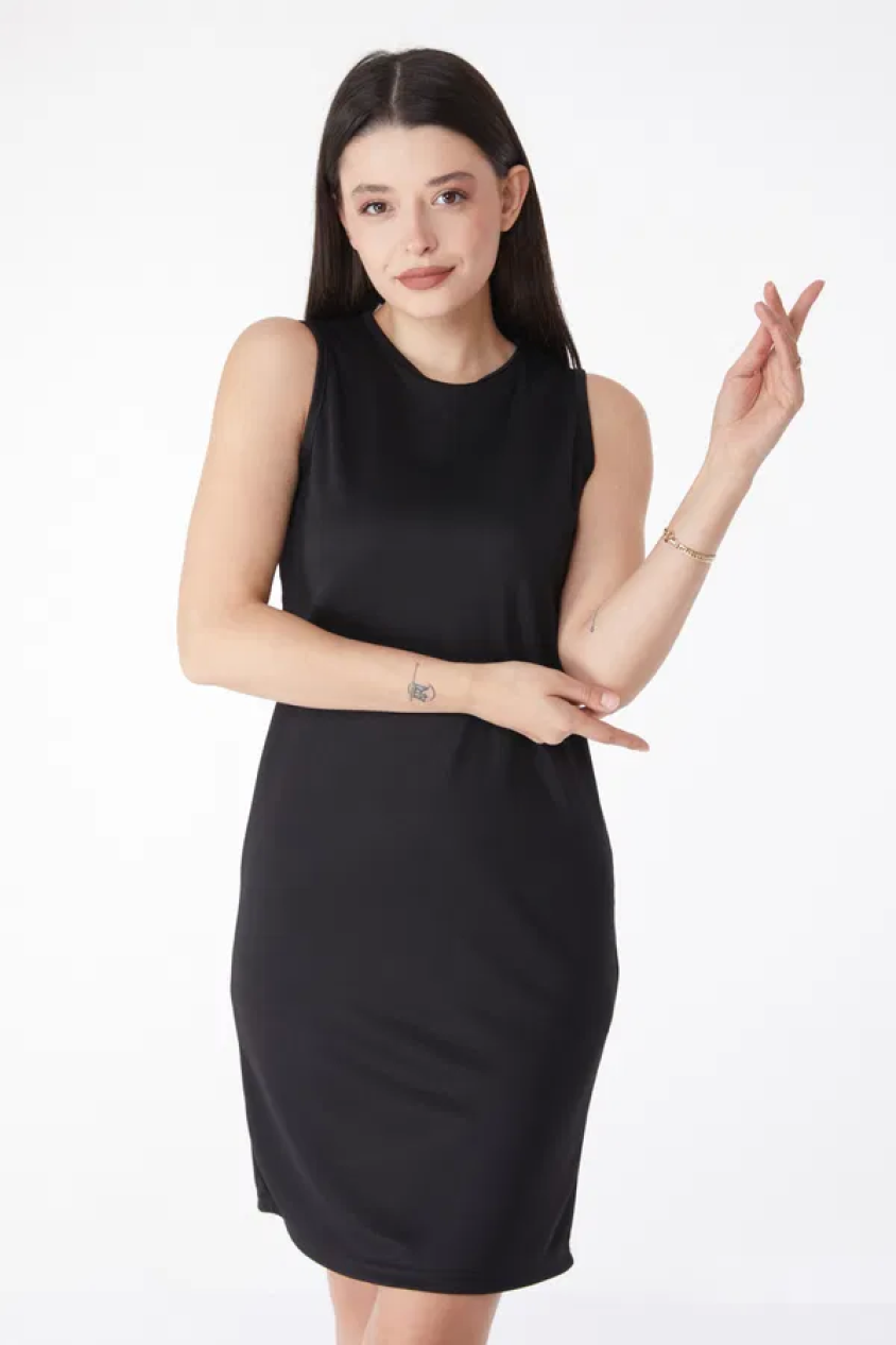 Düz bisiklet yaka kadın siyah mini elbise Düz bisiklet yaka kadın siyah mini elbise