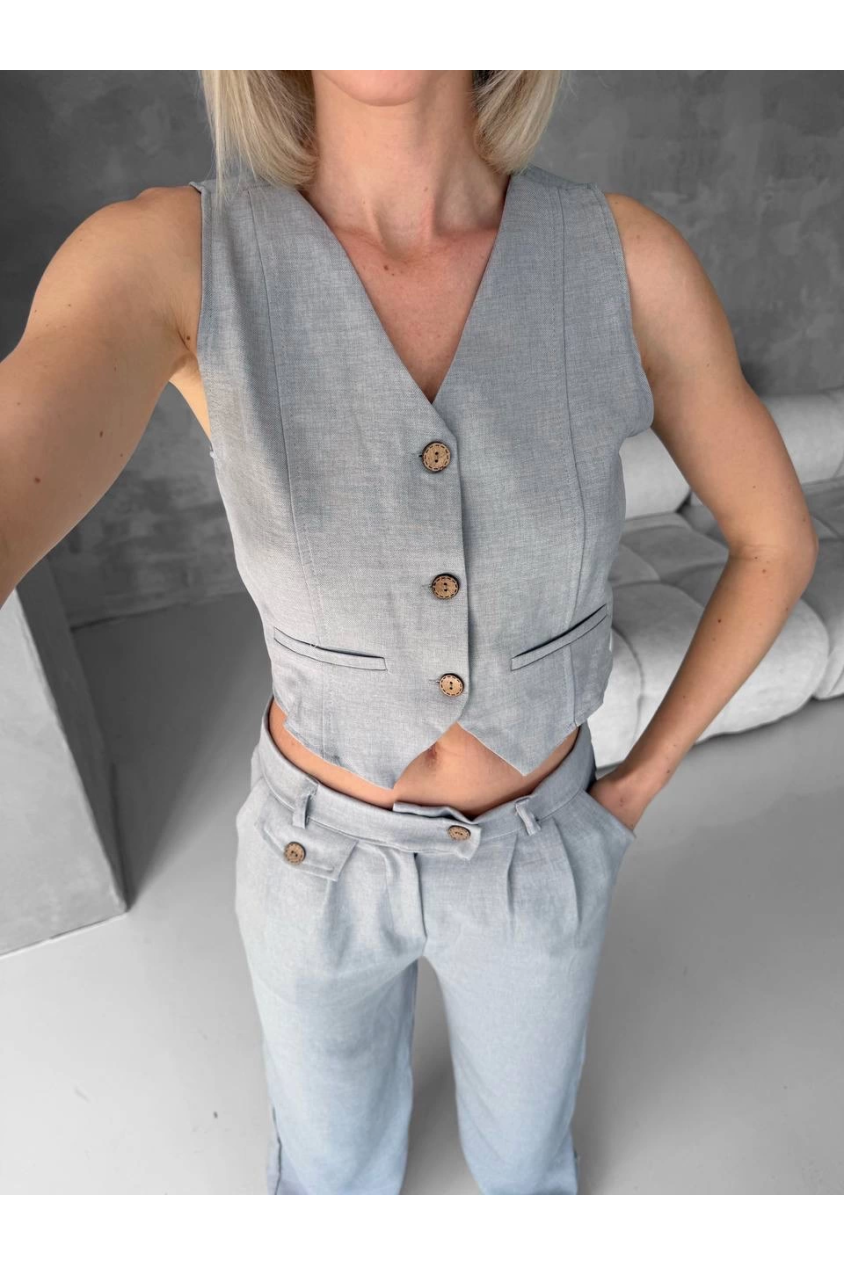 Essential yelek pantolon takım gri s255254