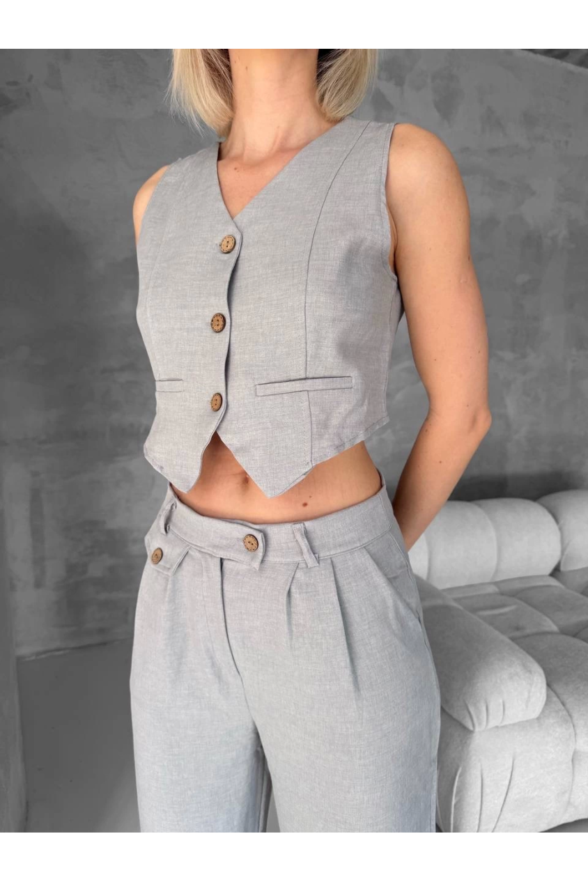 Essential yelek pantolon takım gri s255254