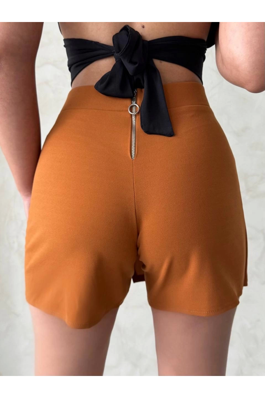 Kapaklı şort etek camel s208