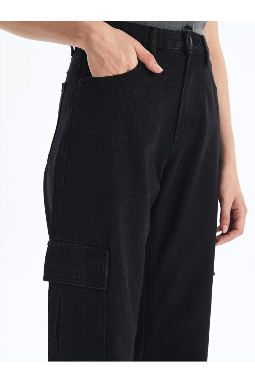 Kargo cep jeans pantolon siyah
