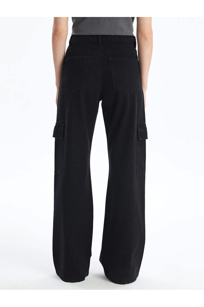 Kargo cep jeans pantolon siyah