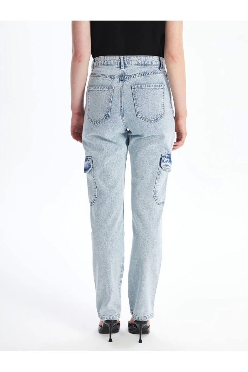 Kargo cep kar yıkama jeans pantolon