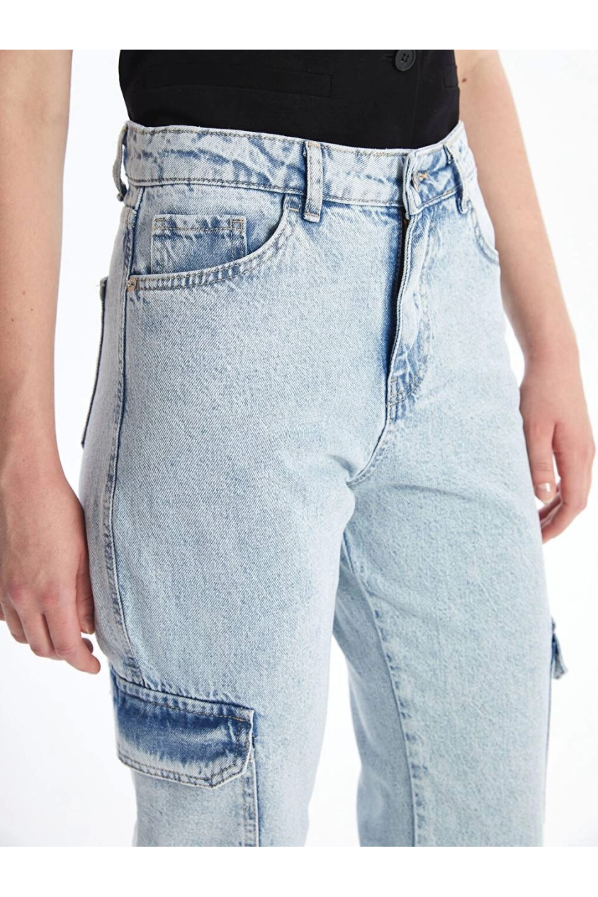 Kargo cep kar yıkama jeans pantolon