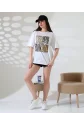 Karma desenli oversize tişört