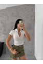 Kaşkorse yaka fermuarlı bluz beyaz