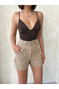 Kemer detaylı gabardin şort bej s25289