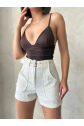 Kemer detaylı gabardin şort krem s25289