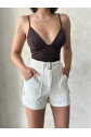 Kemer detaylı gabardin şort krem s25289