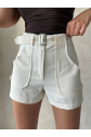 Kemer detaylı gabardin şort krem s25289