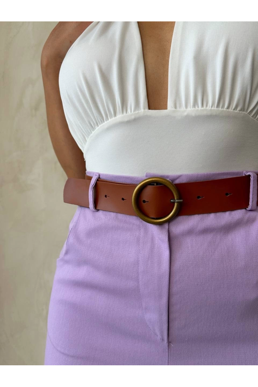 Kemerli gabardin şort lila s25735