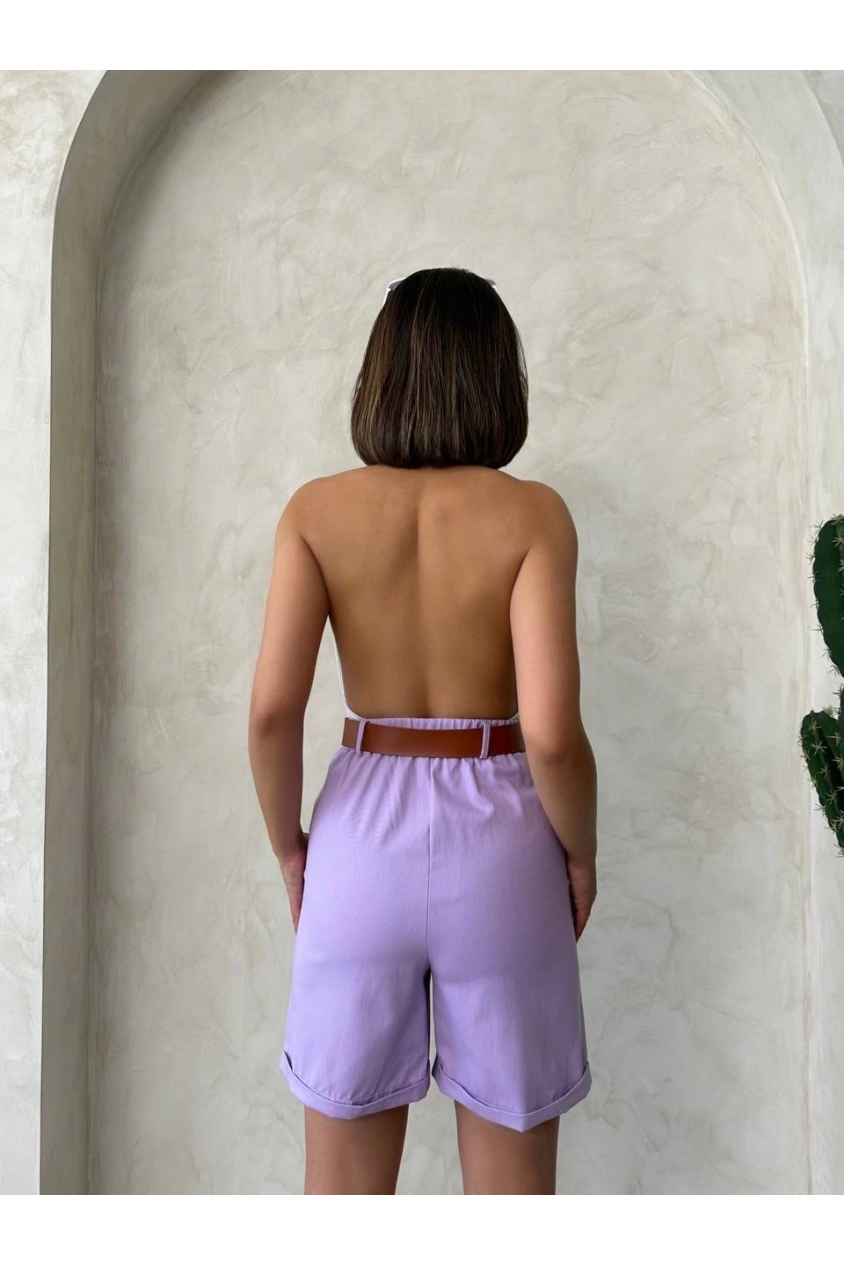 Kemerli gabardin şort lila s25735