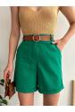 Kemerli gabardin şort yeşil s25735