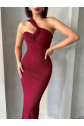 Krinkıl tek omuz uzun elbise bordo s25455