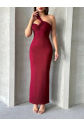 Krinkıl tek omuz uzun elbise bordo s25455
