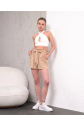 Kuşaklı keten şort bej s255265
