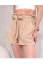 Kuşaklı keten şort bej s255265
