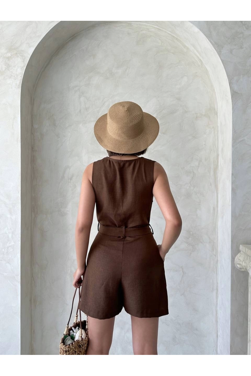 Kuşaklı şortlu tulum