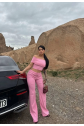 Madonna yaka bol paça pantolonlu takım