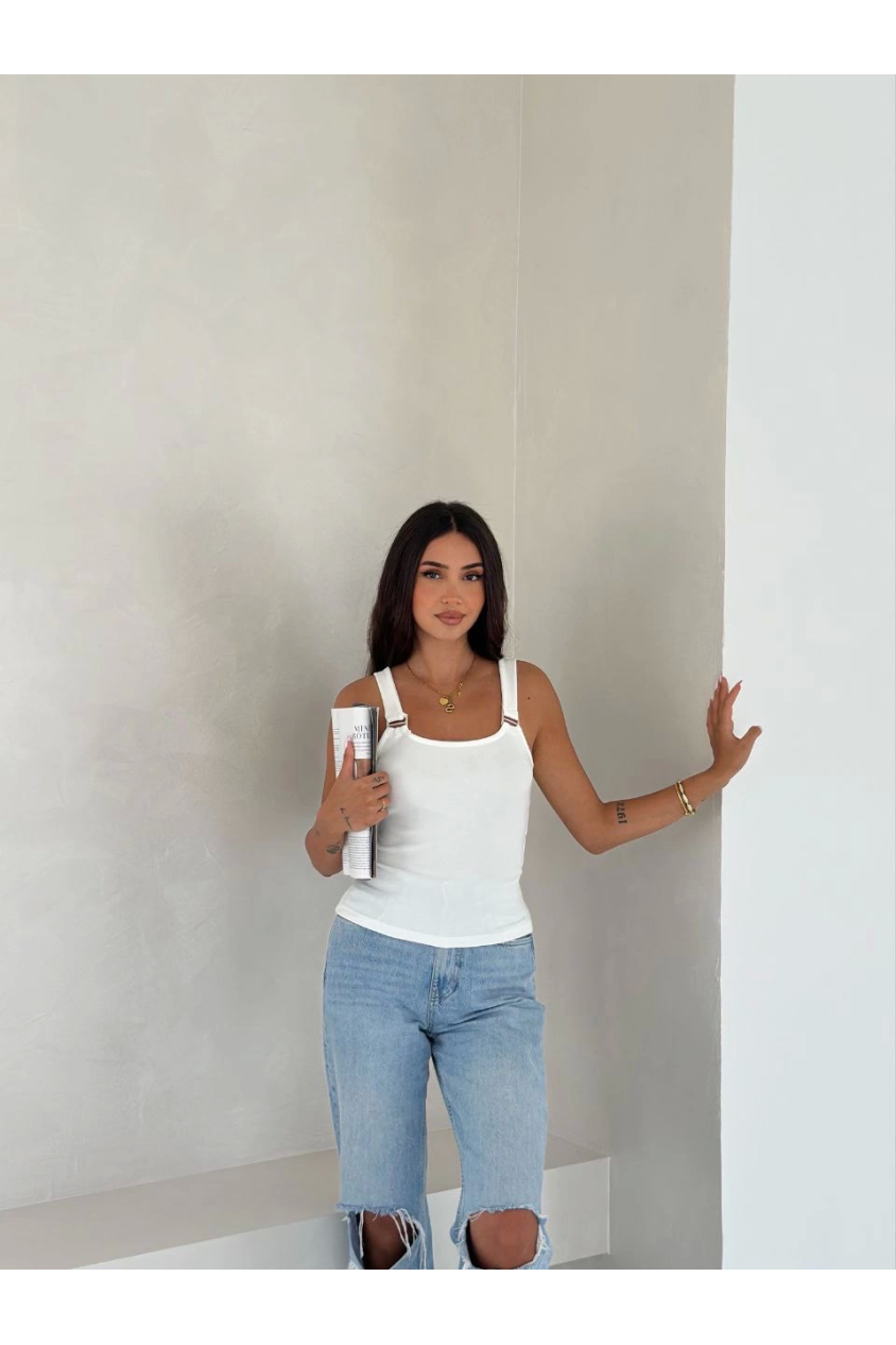 Ottoman toka askılı bluz beyaz s4194