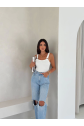 Ottoman toka askılı bluz beyaz s4194