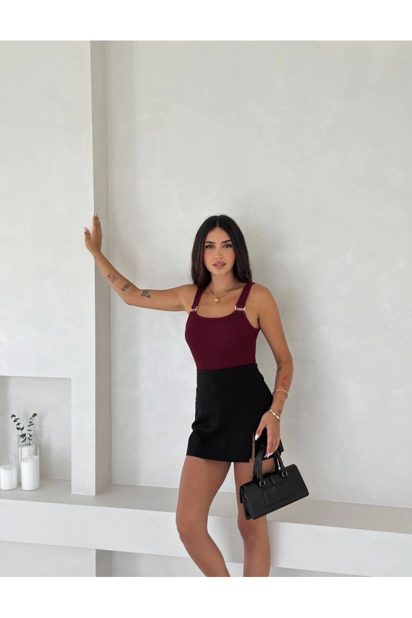 Ottoman toka askılı bluz bordo s4194