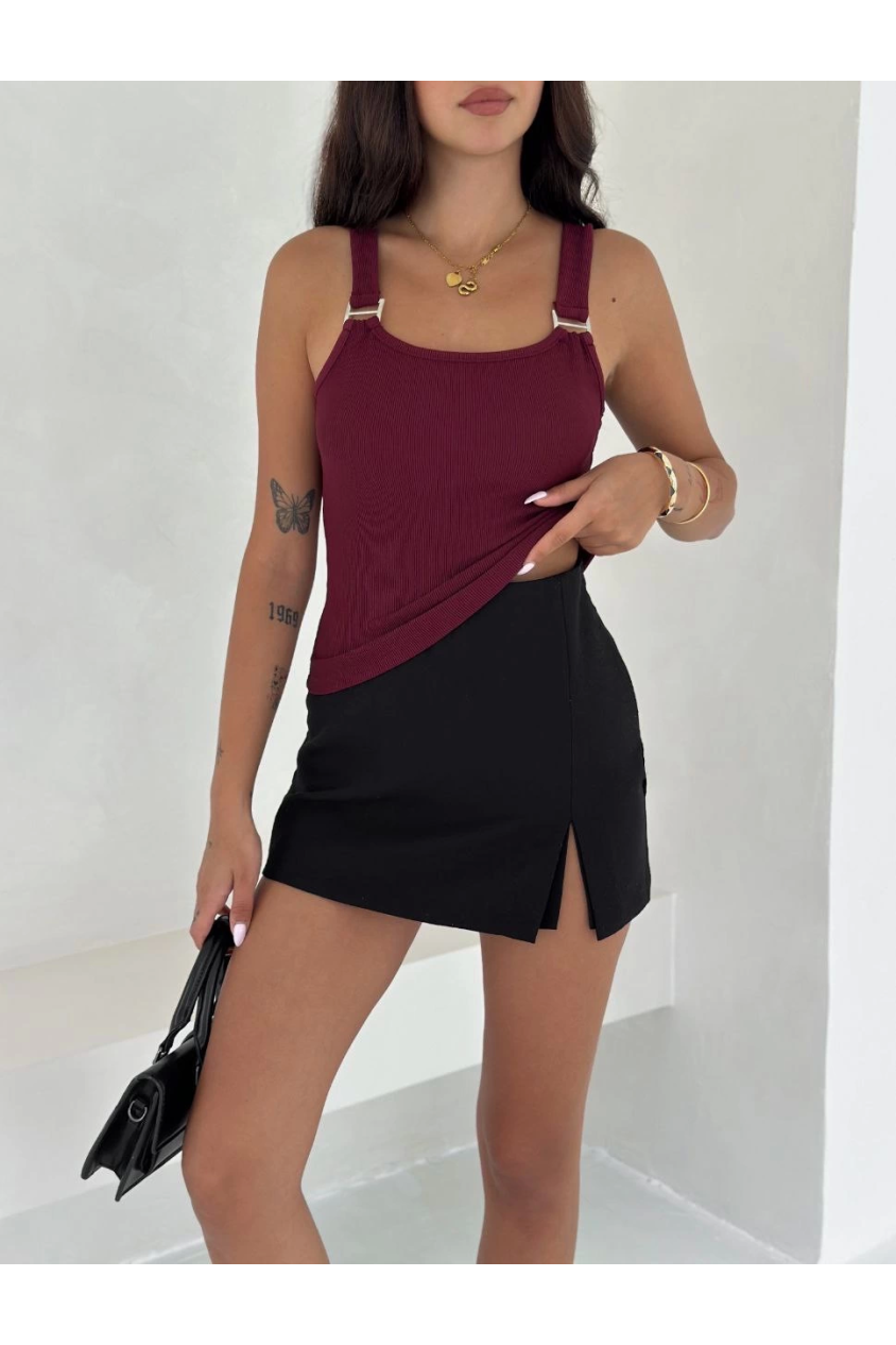 Ottoman toka askılı bluz bordo s4194