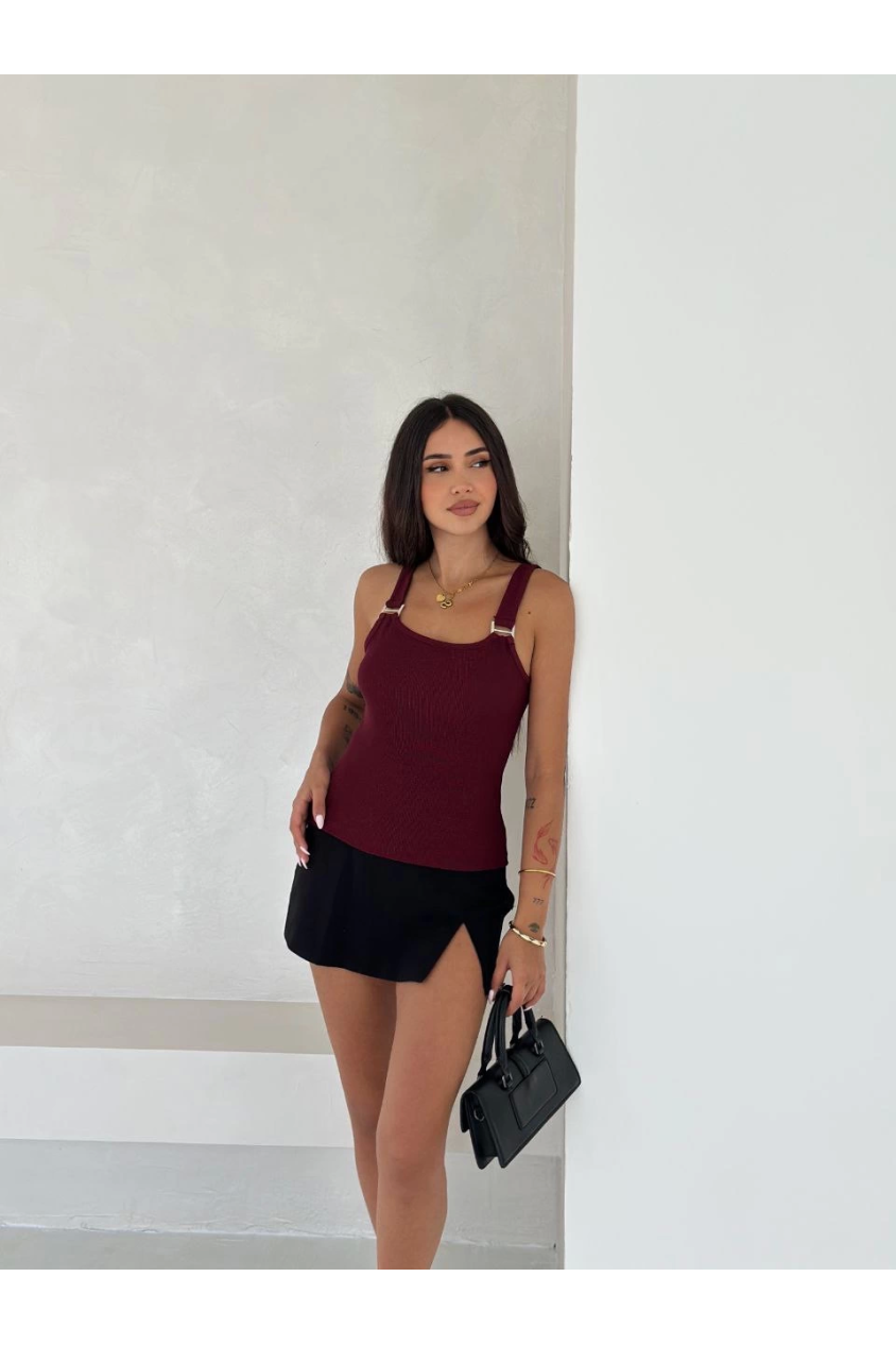Ottoman toka askılı bluz bordo s4194