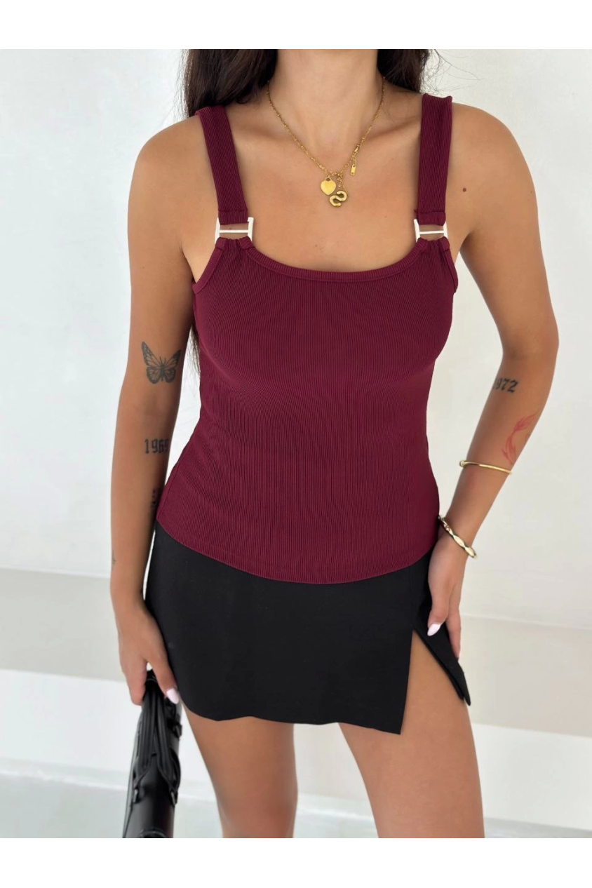 Ottoman toka askılı bluz bordo s4194