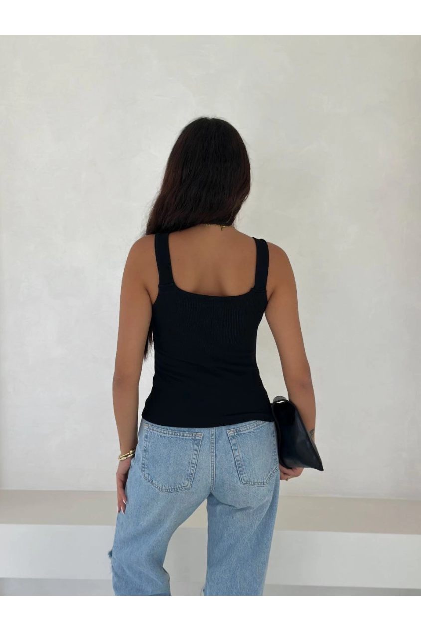 Ottoman toka askılı bluz siyah s4194