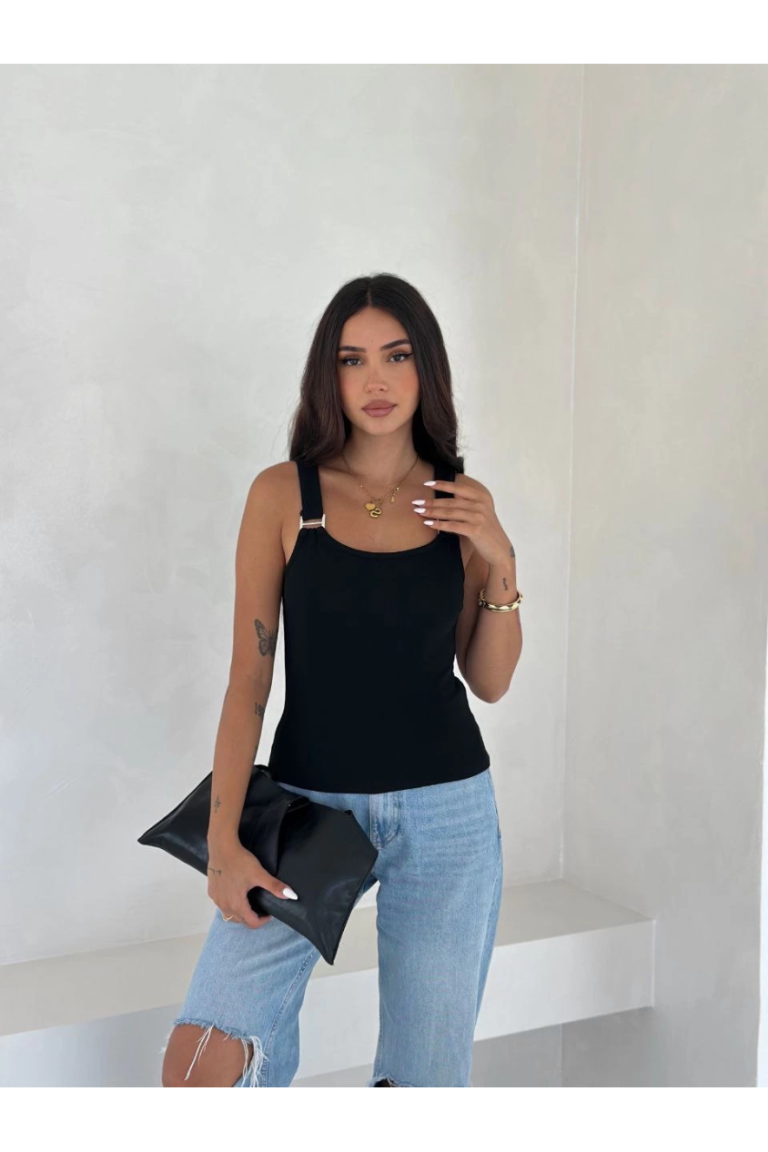 Ottoman toka askılı bluz siyah s4194